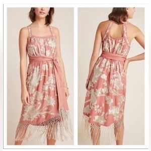 Lucille Drape Fringe Embroidered Tie Waist Dress